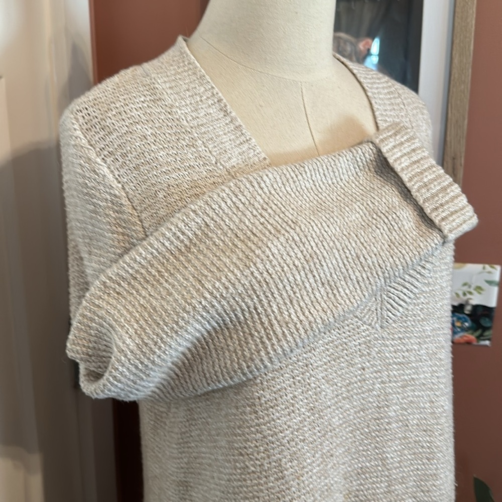 J. Jill V-neck long sleeve oatmeal heather cotton blend ribbed trim M sweater - Picture 4 of 13